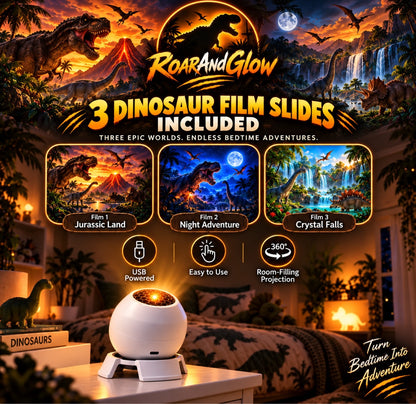 RoarAndGlow dinosaur projector with 3 film slides